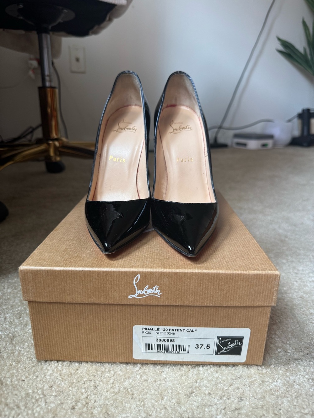 Christian Louboutin Pigalle 120 Black Patent Leather Pumps 37.5 Red Bottoms
